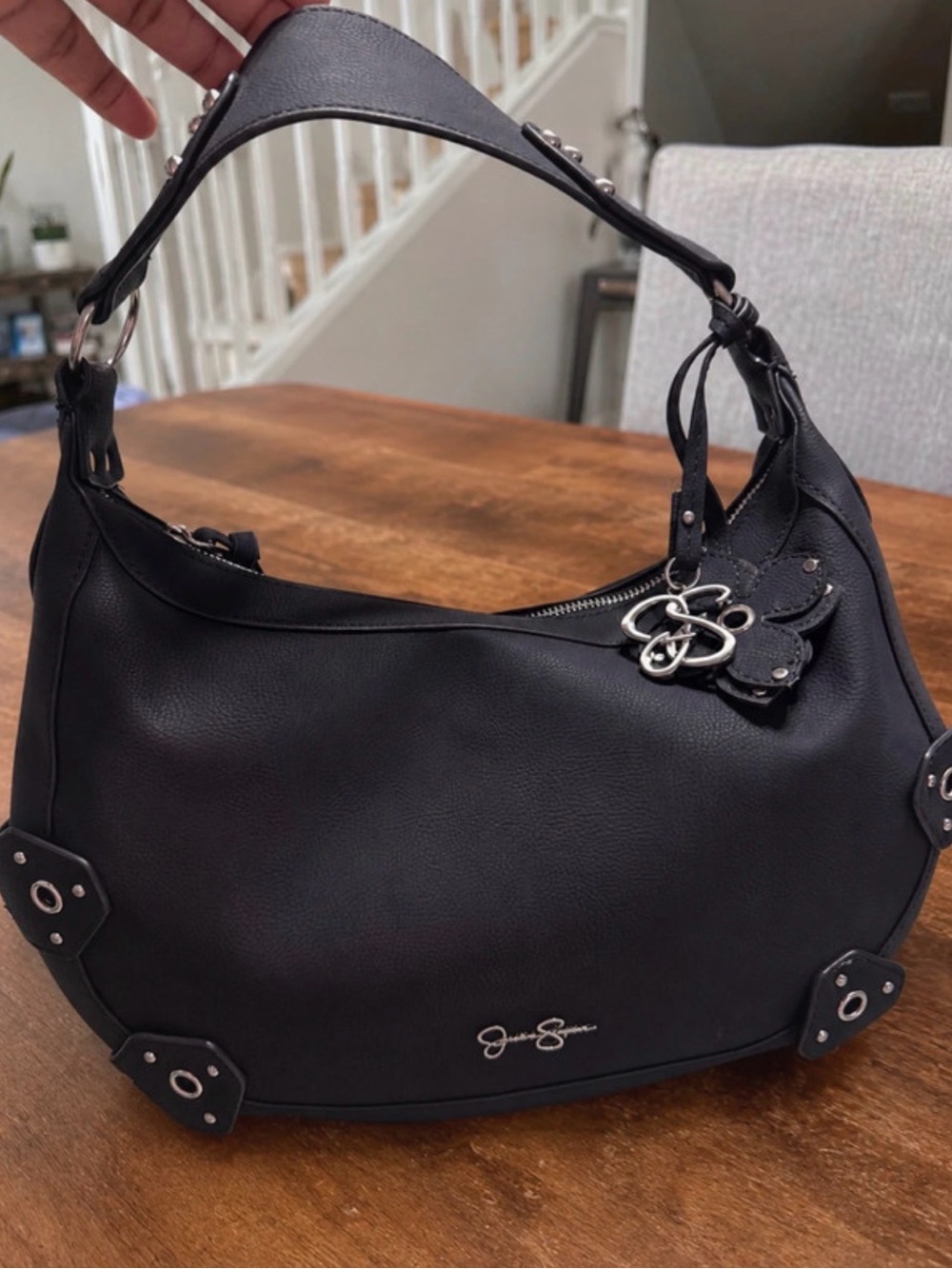 Signature Black Leather Shoulder Bag by